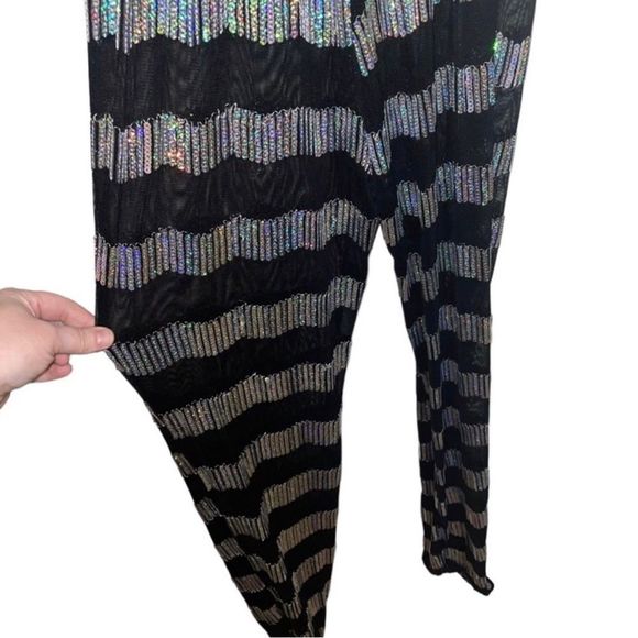 Gia mia ADULT SMALL SILVER SEQUINED STRIPED MESH PERFORMANCE DANCE JUMPER • BNWT - Picture 8 of 12